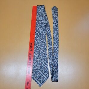 Smithsonian Institution Mens Silk Tie Blue Silver Floral Leaf Made in Italy